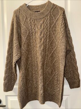 City Chic Women’s Jojo Cable Knit Crewnet Sweater - Taupe Brown